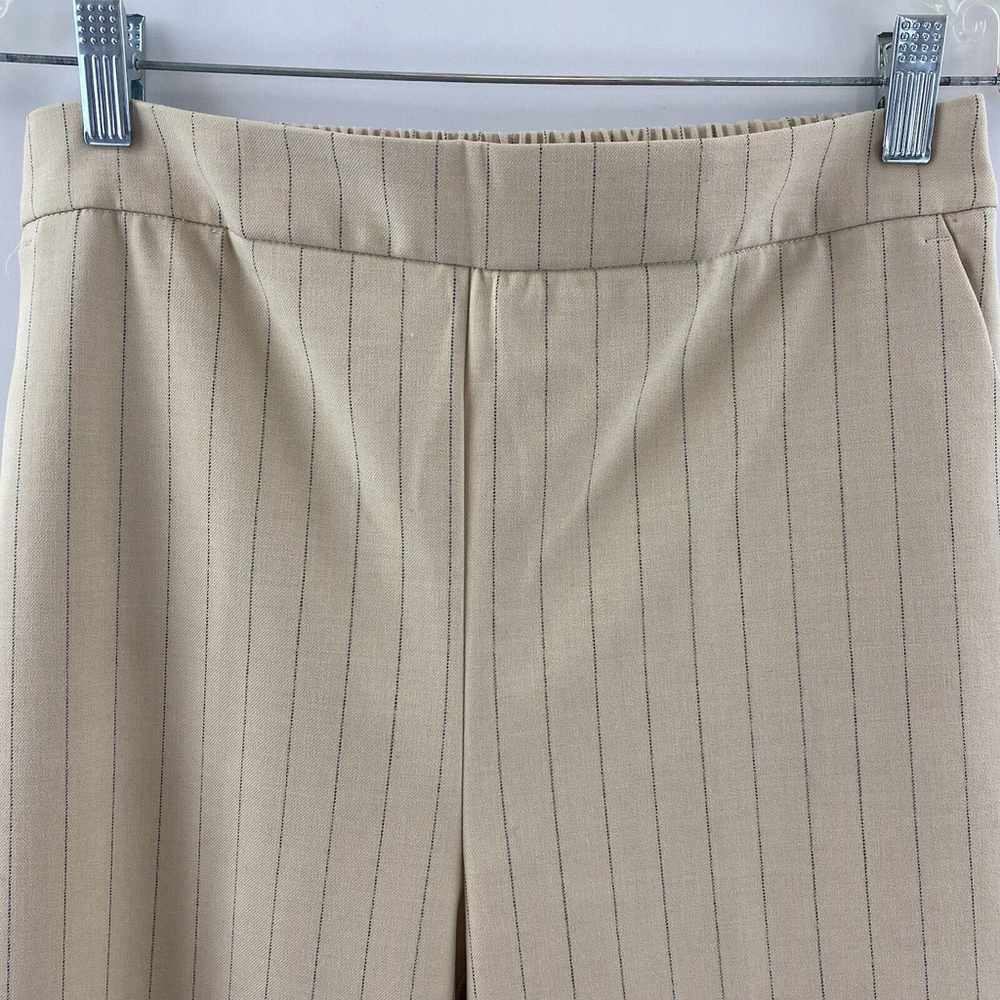Maison d'Amelie Women's Loose Fit Wide Leg Taupe With Blue Pinstripes Sz 4 Pants - Picture 2 of 12